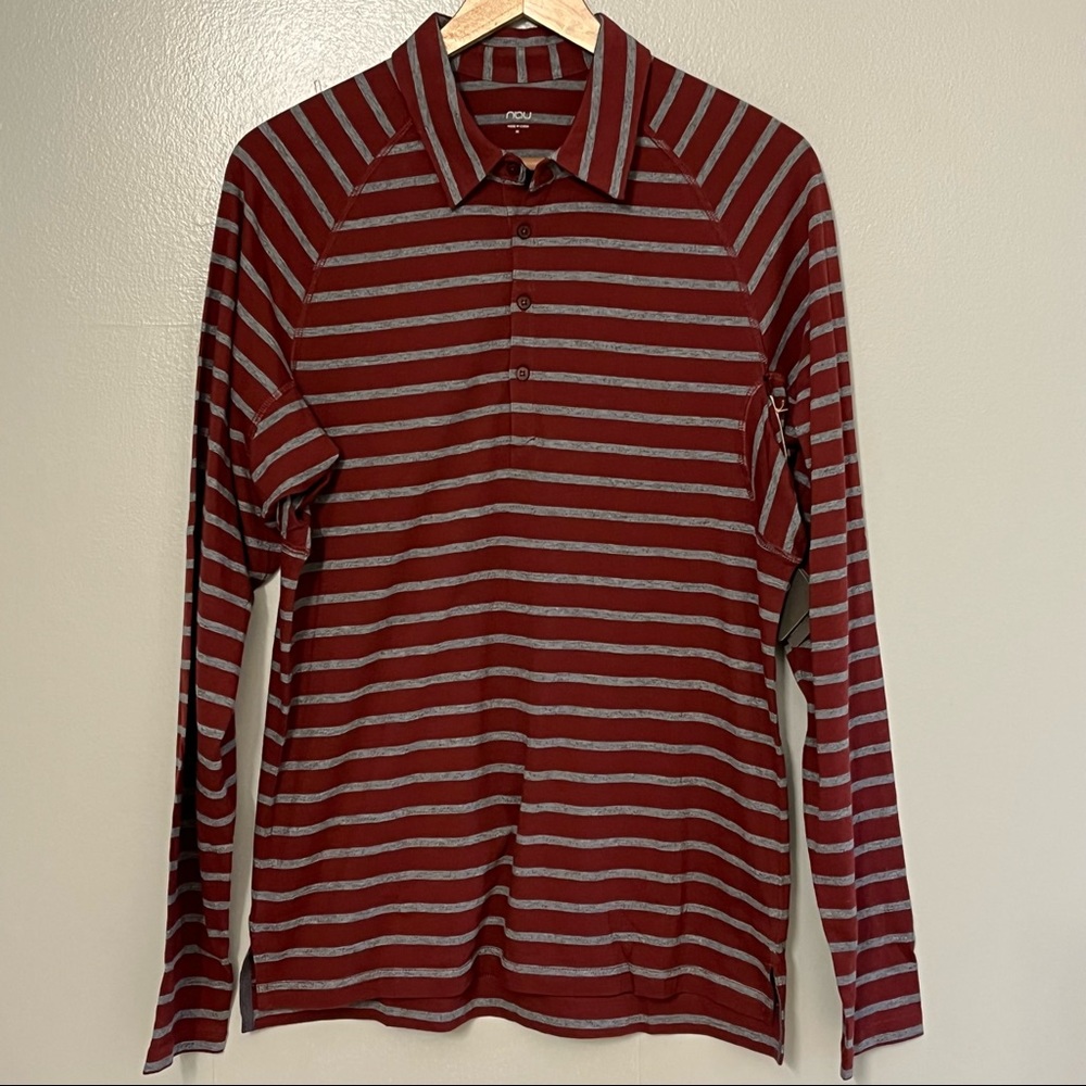 Nau Mens Long Sleeve Polonium Adobo Striped Collared Sustainable Apparel Shirt M